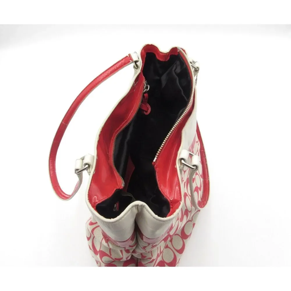 EUC Coach Signature Stripe Tote Bag Style 29426 – Khaki/Red - Picture 6 of 7